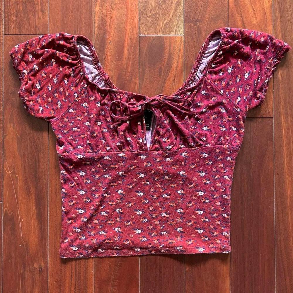 Red Floral Ruched Crop Top